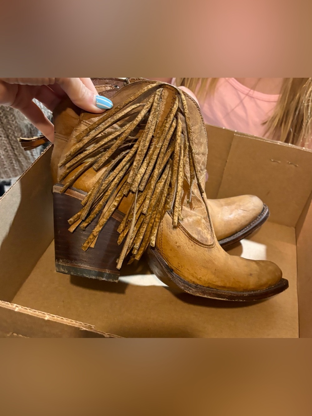 Circle G Tan Fringe Western Ankle Boots